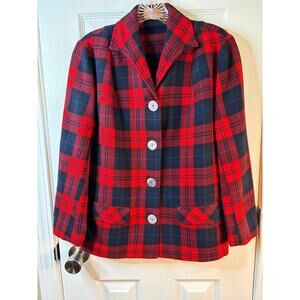 VTG PENDLETON Wool Buffalo Plaid Blazer Size M